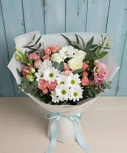Букет цветов из:  Розы, Лизиантусы и Хризантемы в Ленинский Тульская область
