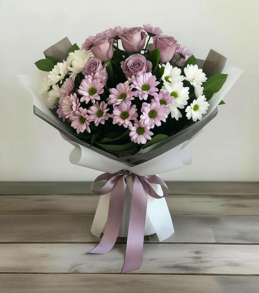 Букет цветов из: Хризантемы и Розы в Ленинский Тульская область