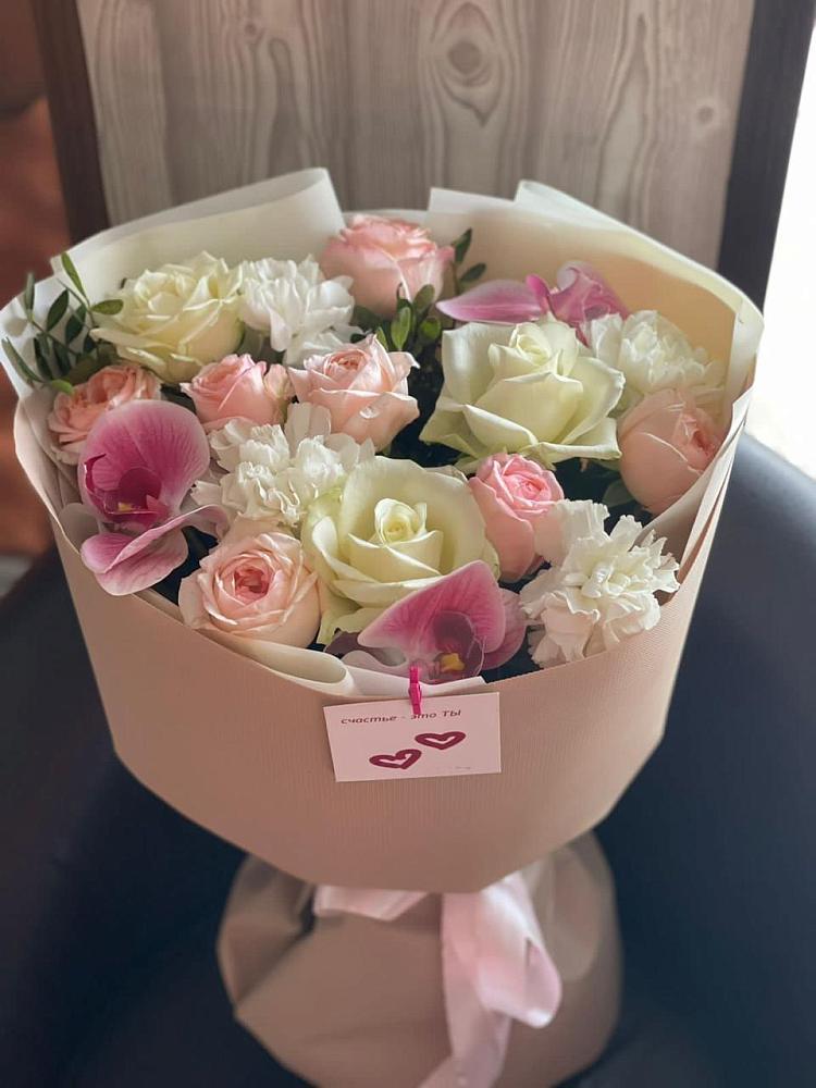 Букет цветов из: Орхидеи, Розы и Гвоздики в Ленинский Тульская область