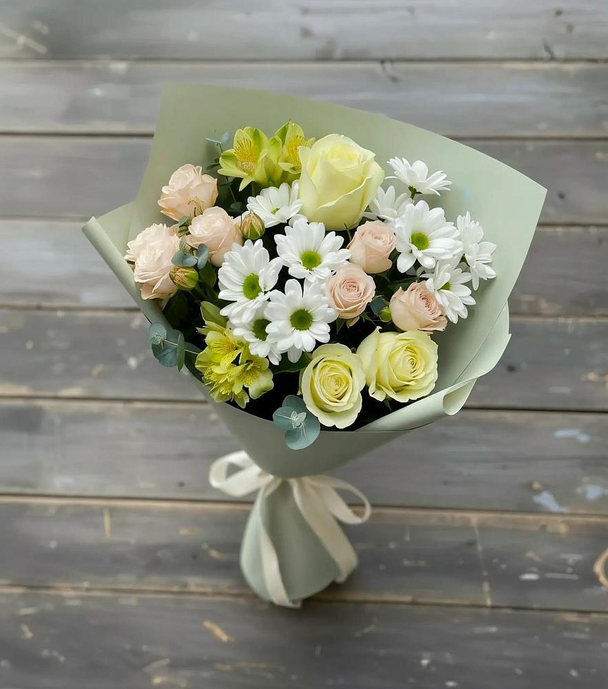 Букет цветов из: Альстромерии, Розы и Хризантемы в Ленинский Тульская область