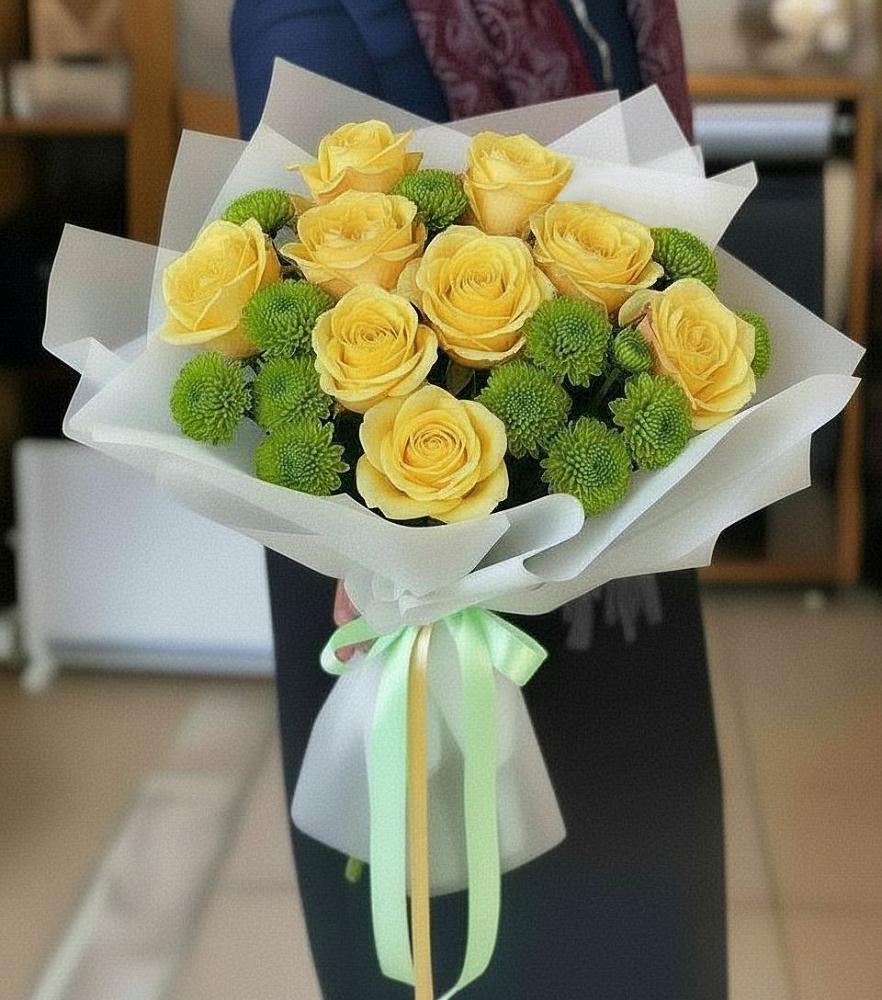 Букет цветов из: Хризантемы и Розы в Ленинский Тульская область