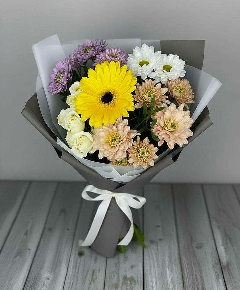 Букет цветов из: Розы, Герберы и Хризантемы в Ленинский Тульская область