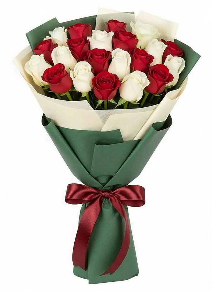 Букет Микс из красных и белых роз в Ленинский Тульская область