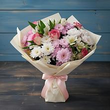 Букет цветов из:  Хризантемы, Альстромерии и Розы в Ленинский Тульская область