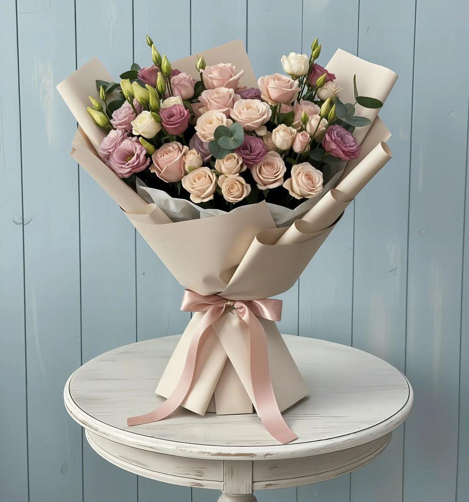 Букет цветов из: Розы и Лизиантусы в Ленинский Тульская область