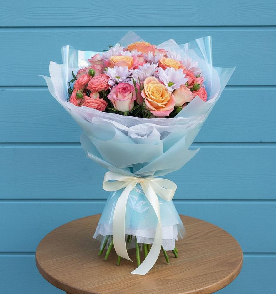 Букет цветов из: Хризантемы и Розы в Ленинский Тульская область