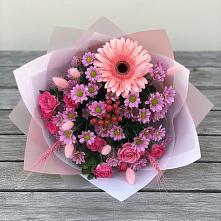 Букет цветов из:  Розы, Герберы и Хризантемы в Ленинский Тульская область