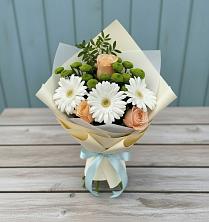 Букет цветов из:  Герберы, Розы и Хризантемы в Ленинский Тульская область