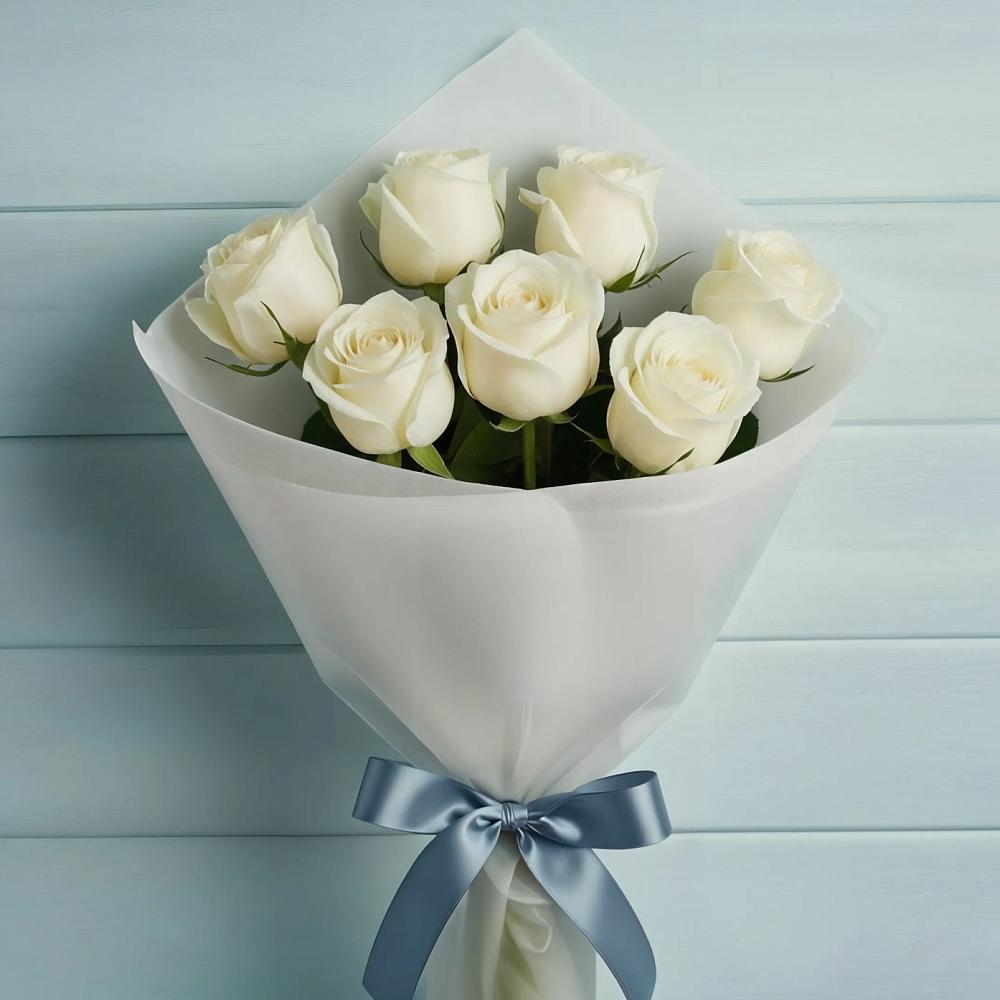 Букет 7 Белых роз Эдлесс Лав в Ленинский Тульская область