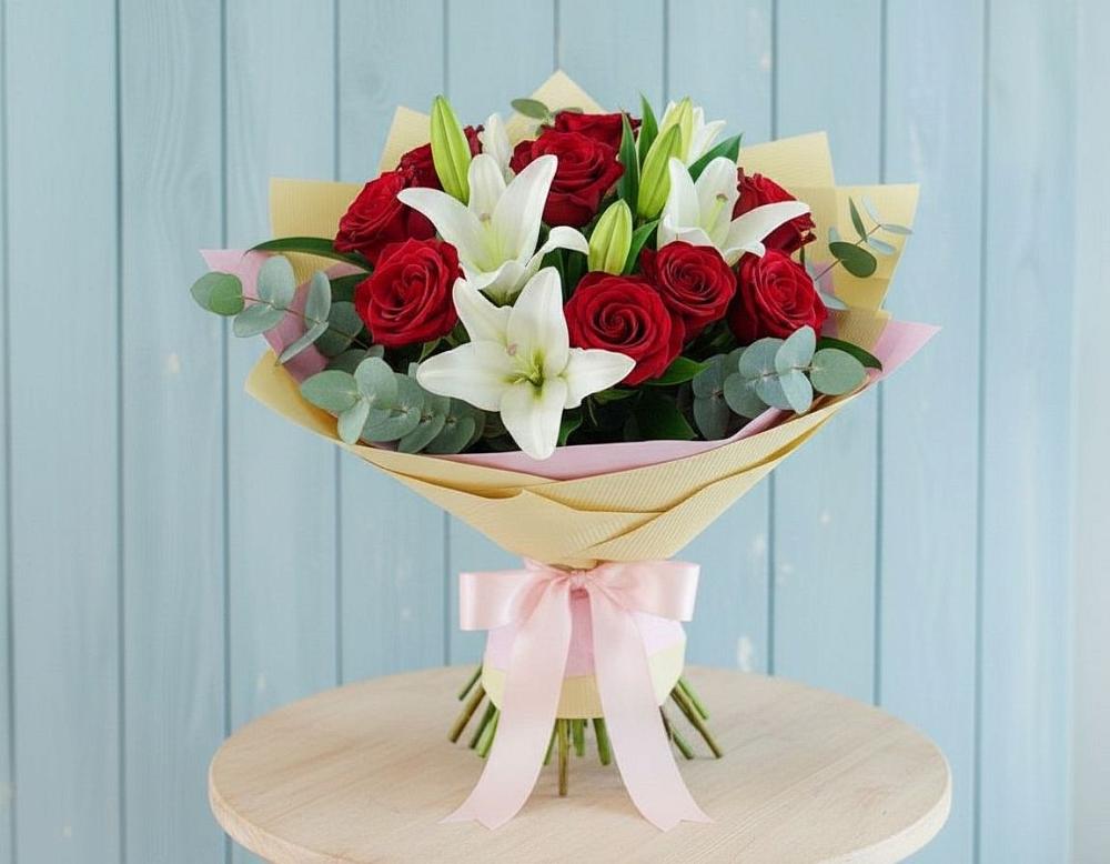 Букет цветов из: Лилии и Розы в Ленинский Тульская область